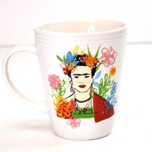 Frida Kahlo Coffee Cup Mug 16 oz White Multicolor Floral Ceramic Prima Design